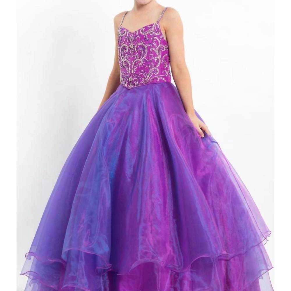 NEW RACHEL ALLAN beaded bodice organza pageant ball gown in purple